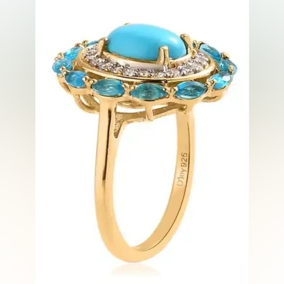 Premium Sleeping Beauty Turquoise, Neon Apatite & White Zircon Ring - Picture 3 of 5